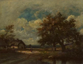 Le cottage au bord de la route, ciel orageux