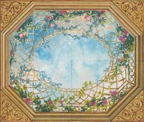 Conception pour un plafond peint avec des nuages, des treillis et des roses, seconde moitié du XIXe siècle