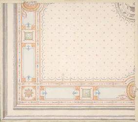 Conception pour un plafond recto, mesures avec code de conception verso, seconde moitié du 19e siècle. Créateurs : Jules-Edmond-Charles Lachaise, Eugène-Pierre Gourdet