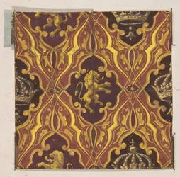 Design pour papier peint avec lions rampants et couronnes, 1830-97
