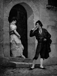 Le départ du torero pour la course. XIXe siècle. Gravure d