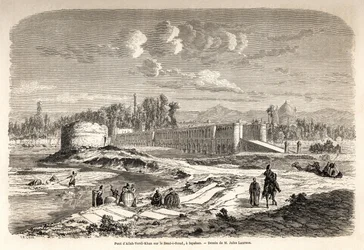 Le pont Allah Verdi Kahn, érigé vers 1608, à Ispahan (Iran), est à la fois un point de passage pour traverser la rivière Zend e Roud, mais aussi un barrage pour réguler le cours de la rivière, avec un Talar, ou kiosque de miroirs, où le souverain persan po