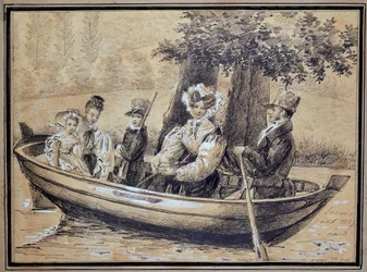 Famille de Ségur (le Comte, la Comtesse et leurs enfants) en bateau - par J.H. Laure, août 1829
