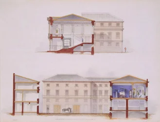 Le Palais Stroganov à Saint-Pétersbourg. Plan de la façade et section, 1865