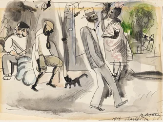 Figures et chat dans le parc