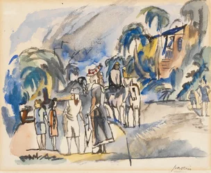 Paysage du sud avec mère et enfants