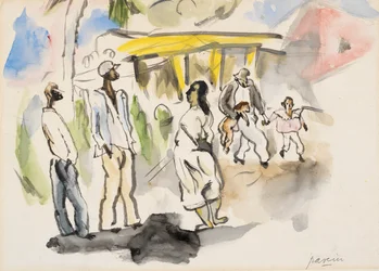 Scène du Sud : quatre personnes noires, deux enfants