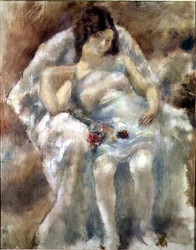 Jeune femme assise avec des fleurs