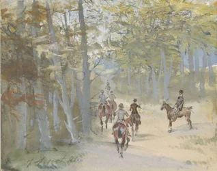 Paysage forestier avec cavaliers