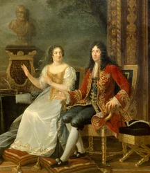 Le roi de France Louis XIV avec Madame de Maintenon. Détail du tableau «Jean Racine (1639-1699) lisant Athalie devant Louis XIV (1638-1715) et Françoise d