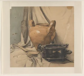Nature morte avec poterie et cuillère en bois