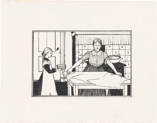 Femme et fille mettant la table