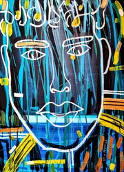 Visage abstrait aux couleurs vives