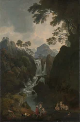 Une cascade avec des baigneurs