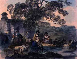 Paysans lavant des moutons à Cwm Rheidol, Cardiganshire