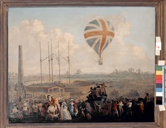 La deuxième ascension par Vincenzo Lunardi à Londres (huile sur toile)
