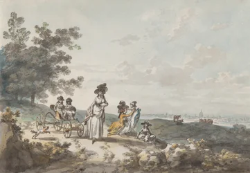 Vue de Londres avec Saint-Paul au loin : Femme et enfants avec une poussette, 1787