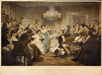 Une soirée avec Schubert dans un salon viennois ... (gravure)