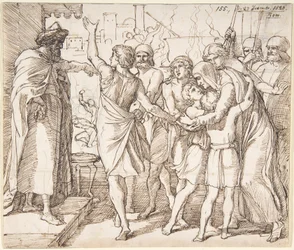 Le martyre des sept frères; verso : esquisse de deux hommes luttant (?)