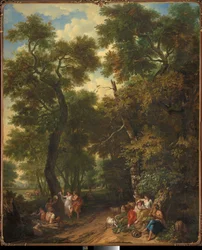Paysage arcadien avec des bergers jouant de la musique et dansant