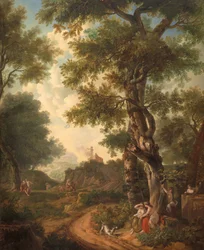 Paysage arcadien avec des voyageurs