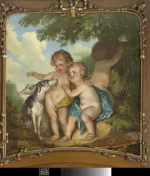 Trois enfants avec deux chiens
