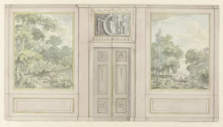 Projet pour un mur de pièce avec deux variantes pour le dessus-de-porte
