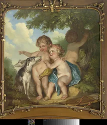 Trois enfants et deux chiens