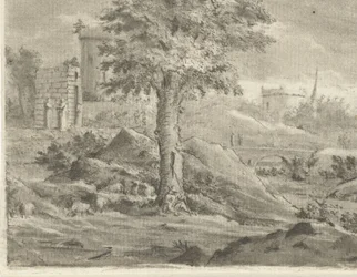 Paysage avec berger et moutons