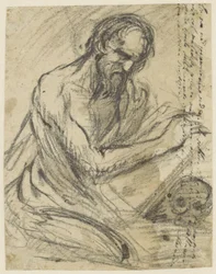 Saint Jérôme, écrivant dans un livre qu