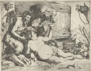 Silenus près du tonneau de vin