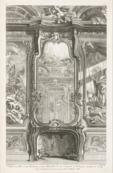 Cabinet de Mr. le Comte Bielenski Grand Marechal de la Couronne de Pologne executé en 1734; Chiminée avec glace, avec de chaque côté une partie du lambris d
