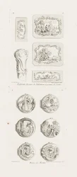 Différents desseins de tabatières et pomme de canne, cinquième planche, pl. 53 dans Oeuvre de Juste-Aurèle Meissonnier