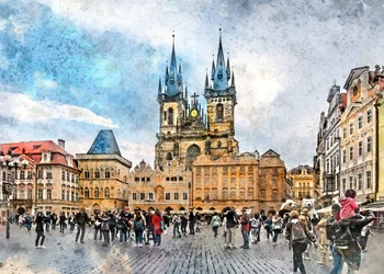 Prague, République tchèque : aquarelle représentant la ville (28)