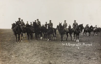 Album Jack Bosio - Campagne de guerre 1917-1920 : Mission militaire en Pologne (Varsovie - Posen) mars-avril 1919, une batterie de chevaux à Posen (Poznan)