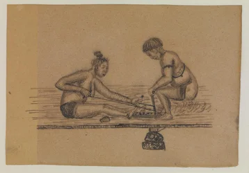Illustration pour une légende inuit (deux personnes nues font du feu)