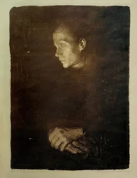 Femme ouvrière de profil à gauche