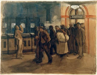K. Kollwitz, Travailleurs rentrant à la gare de Lehrter