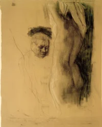 Homme agenouillé devant une femme nue