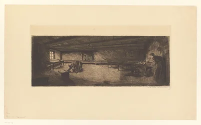 Chambre avec des hommes se battant et une femme accourant (Szene aus Germinal)