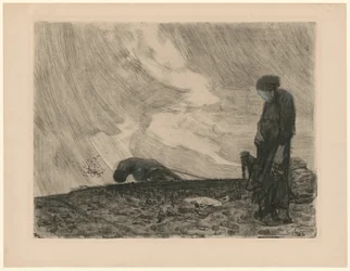 Laboureur avec femme debout au premier plan (3e version rejetée pour la planche 1 de «Guerre des paysans», 6e état)