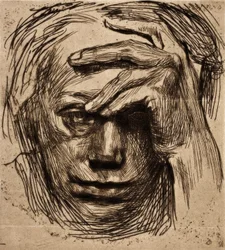 Autoportrait avec la main sur le front