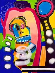 Crâne de singe aux couleurs vives