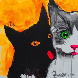 Duo de chats colorés
