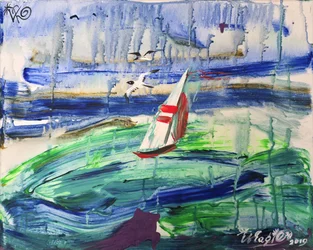 Paysage marin avec voilier en mouvement