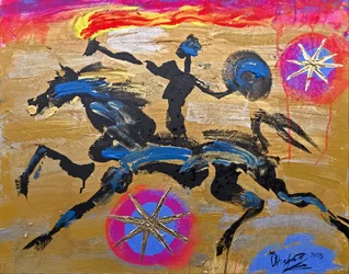 Cheval fougueux et cavalier