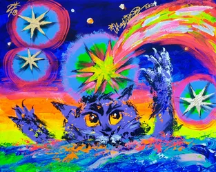 Chat violet et étoiles cosmiques