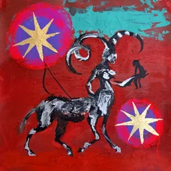 Centaure rouge et étoiles dorées