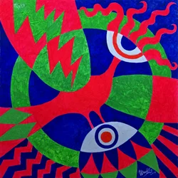 Oiseau géométrique aux couleurs vives
