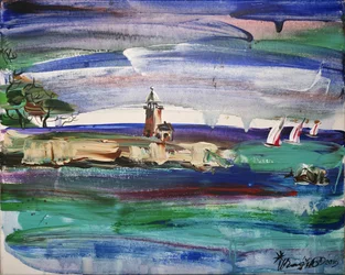 Paysage marin animé avec un phare